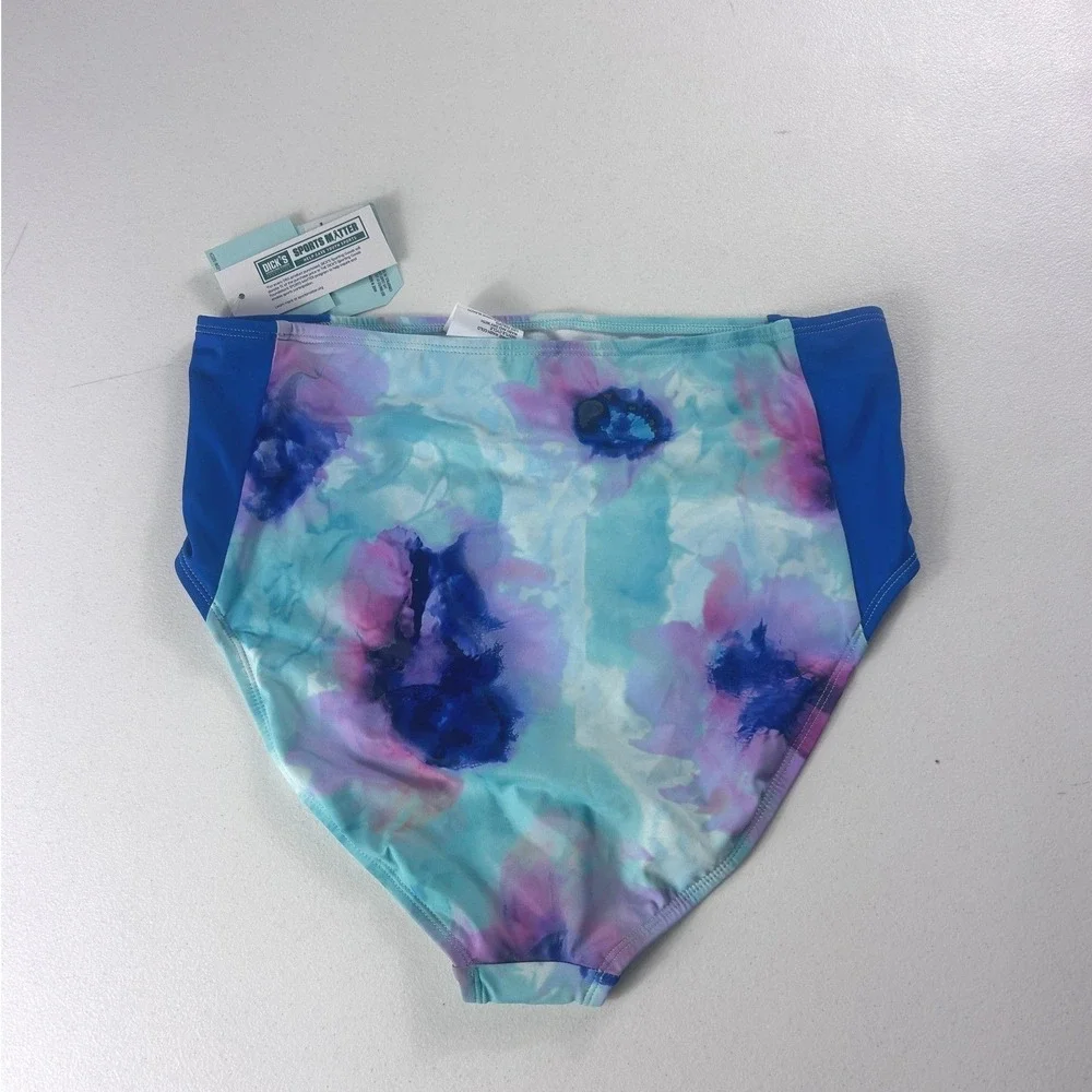 DSG Girls XL 16 High Waist Swim Bottom Inky Overdye Cool Blue Floral DSG8127 NWT